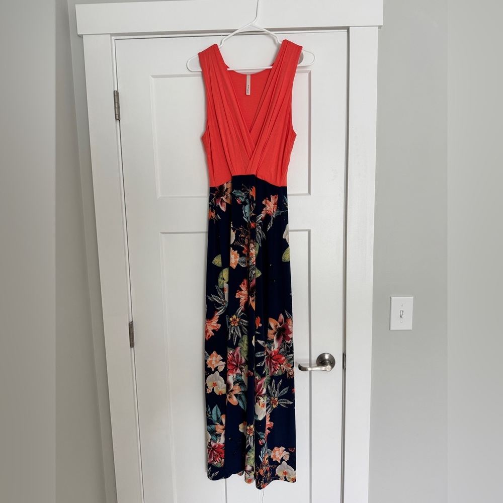 Red and Floral Maxi Dress